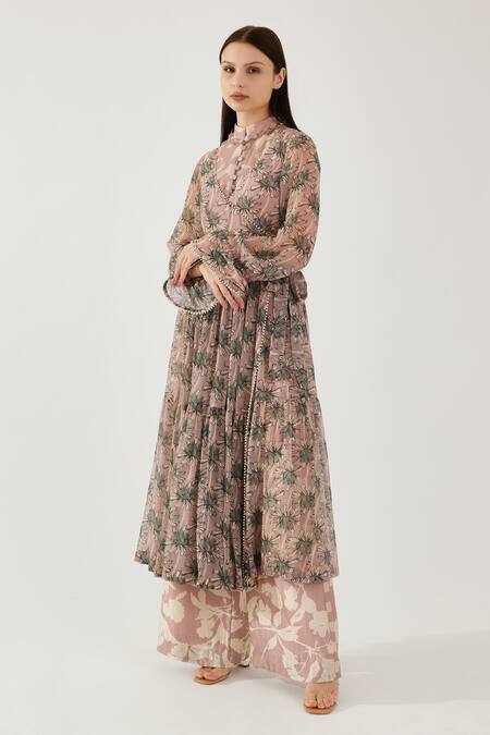 Koai Pink Cotton, Silk Beads Floral Pattern Wrap Dress Online at Aza Fashions Koai_Pink Cotton, Silk Beads Floral Pattern Wrap Dress _Online_at_Aza_Fashions