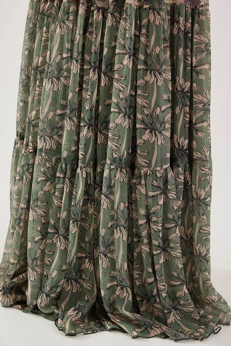 Koai_Peach Chiffon Collared Floral Pattern Tie-up Dress _at_Aza_Fashions