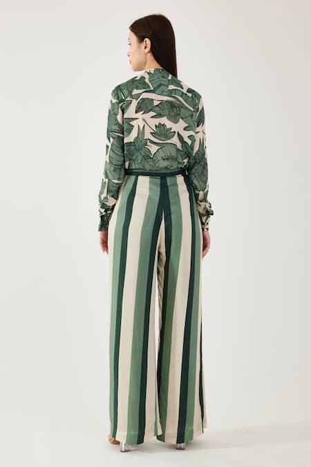 Shop Koai Cream Cotton, Silk Embroidery Collared Foliage Pattern Shirt at Aza Fashions Shop_Koai_Cream Cotton, Silk Embroidery Collared Foliage Pattern Shirt _at_Aza_Fashions