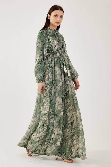 Shop_Koai_Cream Chiffon Embroidery Asymmetric Botanic Pattern Kaftan Dress _Online_at_Aza_Fashions