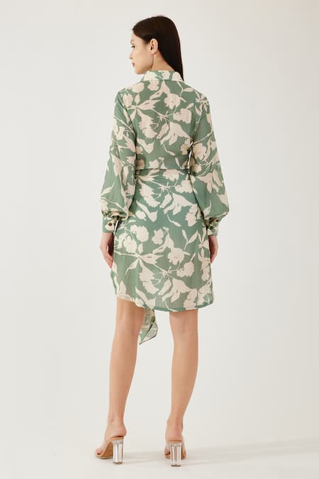 Shop Koai Beige Cotton, Silk Embroidery Shawl Neck Blossom Pattern Shirt at Aza Fashions Shop_Koai_Beige Cotton, Silk Embroidery Shawl Neck Blossom Pattern Shirt _at_Aza_Fashions