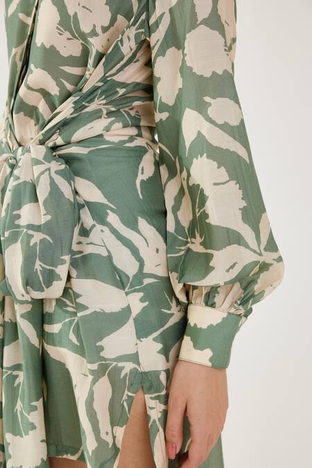 Koai Beige Cotton, Silk Embroidery Shawl Neck Blossom Pattern Shirt at Aza Fashions Koai_Beige Cotton, Silk Embroidery Shawl Neck Blossom Pattern Shirt _at_Aza_Fashions