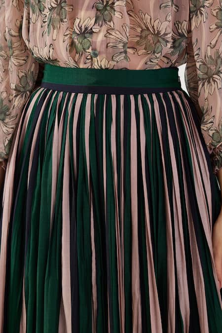 Buy_Koai_Peach Cotton, Silk Crinkled Stripe Pattern Skirt 