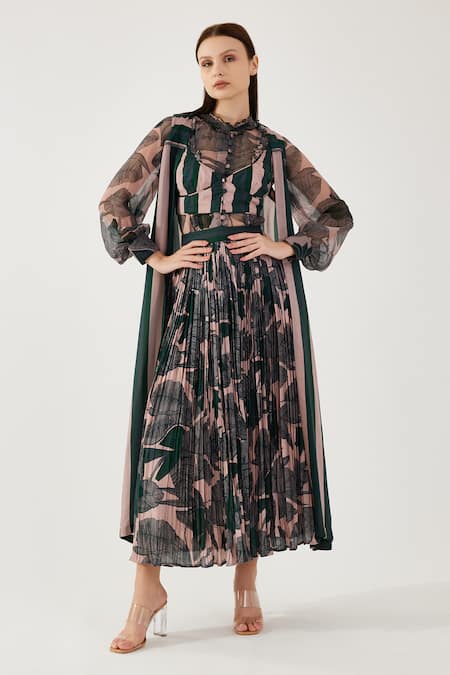 Koai Peach Barcode Stripe Pattern Cape