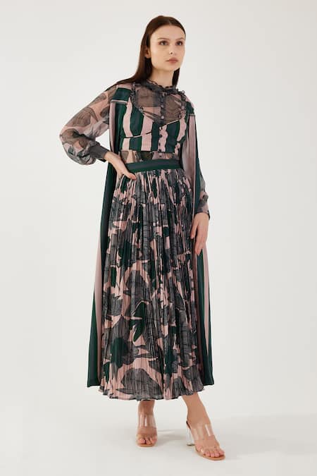 Buy_Koai_Peach Barcode Stripe Pattern Cape _Online_at_Aza_Fashions