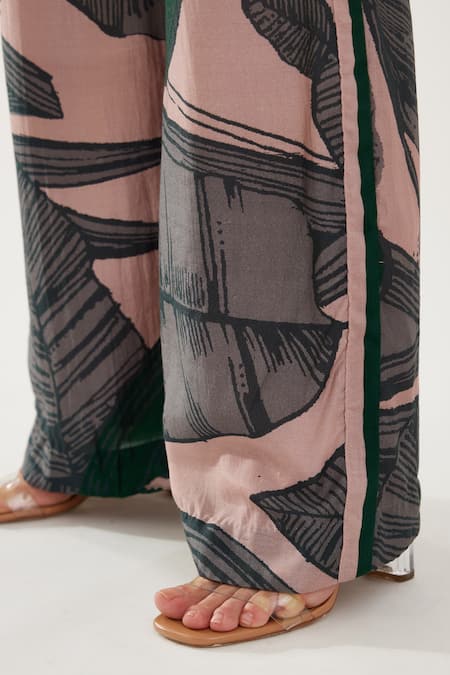 Buy_Koai_Beige Heavy Cotton Silk Floral Olive Pattern Pant _Online_at_Aza_Fashions