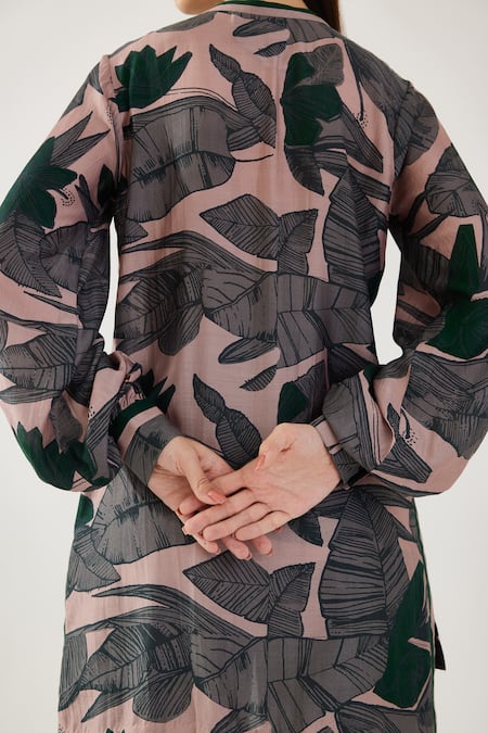 Shop_Koai_Beige Cotton, Silk Embroidery Collared Tropical Floral Pattern Shirt _Online_at_Aza_Fashions