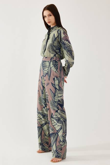 Shop_Koai_Green Muslin, Cotton, Silk Embroidery Floral Pattern Pant _Online_at_Aza_Fashions