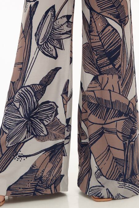 Koai_Cream Muslin, Cotton, Silk Embroidery Blossom Pattern Jumpsuit _at_Aza_Fashions