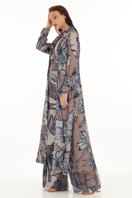 Koai_Cream Tropical Blossom Pattern Cape _Online_at_Aza_Fashions