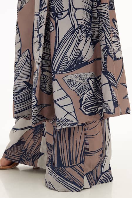 Koai_Cream Tropical Blossom Pattern Cape _at_Aza_Fashions