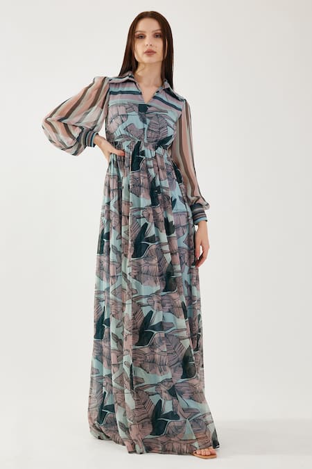 KoAi Floral Pattern Belted Maxi Dress 