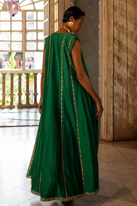 Paulmi And Harsh Hand Embroidered Choga & Draped Skirt Set 