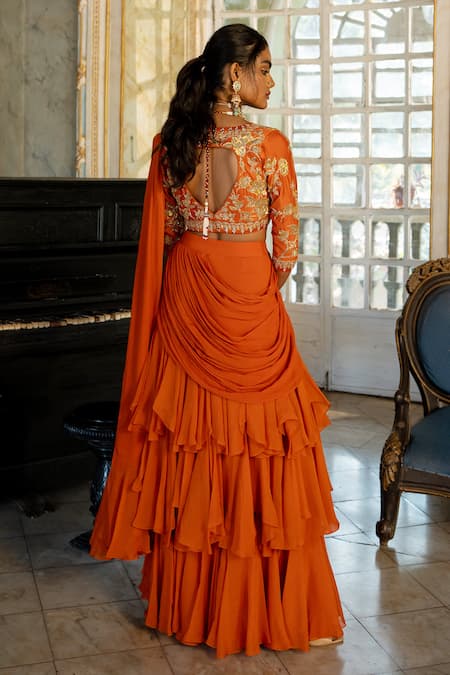 Paulmi And Harsh Pre-Draped Ruffle Saree With Embroidered Blouse 