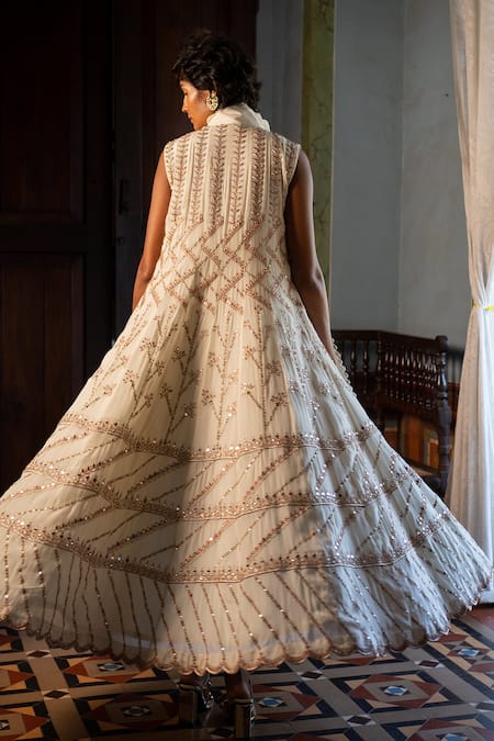 Buy Paulmi And Harsh Ivory Crepe Cut Work, Embroidery Mandarin Collar, Floral Jacket And Pant Set Online at Aza Fashions Buy_Paulmi And Harsh_Ivory Crepe Cut Work, Embroidery Mandarin Collar, Floral Jacket And Pant Set _Online_at_Aza_Fashions