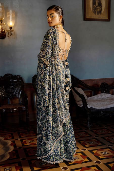 Paulmi And Harsh Tropical Print Pre-Draped Saree With Blouse 