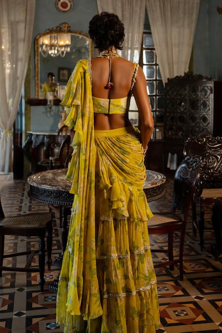 Paulmi And Harsh Printed Pre-Stitched Ruffle Saree With Blouse 
