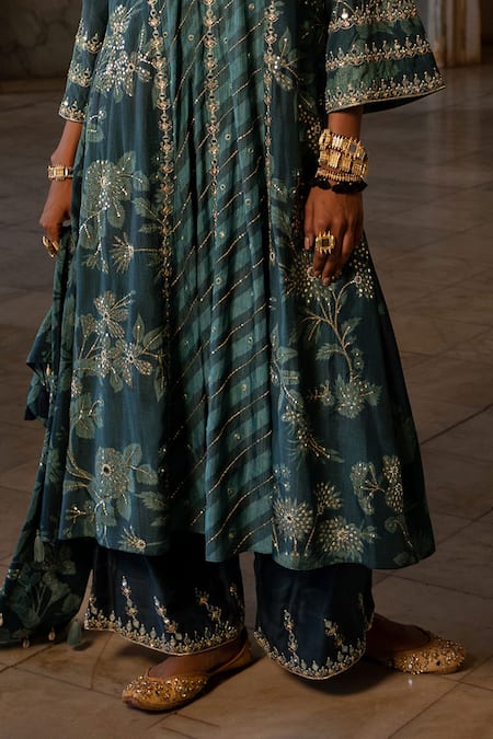 Paulmi And Harsh Blue , Crepe, Satin, Silk Beads, Sequins, Printed And Hand Kurta Set Online at Aza Fashions Paulmi And Harsh_Blue , Crepe, Satin, Silk Beads, Sequins, Printed And Hand Kurta Set _Online_at_Aza_Fashions