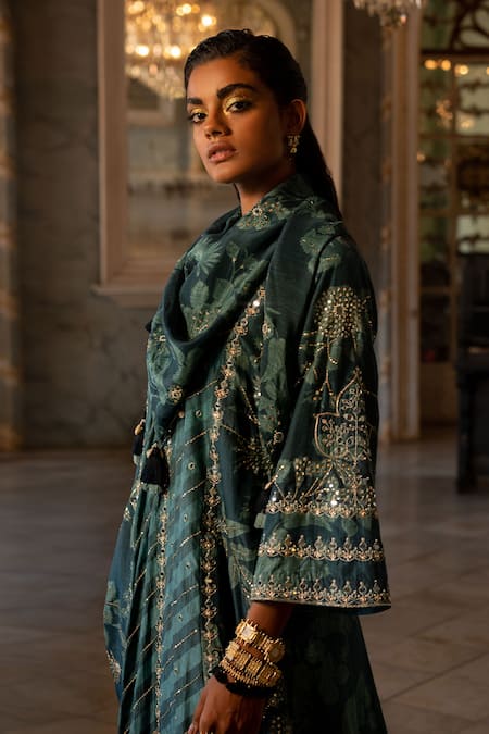 Shop Paulmi And Harsh Blue , Crepe, Satin, Silk Beads, Sequins, Printed And Hand Kurta Set Online at Aza Fashions Shop_Paulmi And Harsh_Blue , Crepe, Satin, Silk Beads, Sequins, Printed And Hand Kurta Set _Online_at_Aza_Fashions