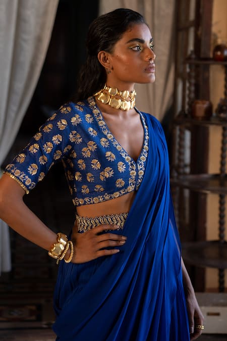 Blue Zari Woven Silk Saree & Blouse 5711SR04