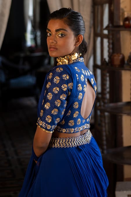 Buy Paulmi And Harsh Blue Georgette, Tussar, Silk Sequins, Zari, Pre-stitched Saree With Blouse Online at Aza Fashions Buy_Paulmi And Harsh_Blue Georgette, Tussar, Silk Sequins, Zari, Pre-stitched Saree With Blouse _Online_at_Aza_Fashions