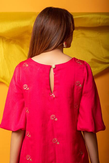 Shop Monk & Mei By Sonia Anand Pink , Organza Sequins Feroz Floral Embellished A-line Kurta And Pant Set Online at Aza Fashions Shop_Monk & Mei By Sonia Anand_Pink , Organza Sequins Feroz Floral Embellished A-line Kurta And Pant Set _Online_at_Aza_Fashions