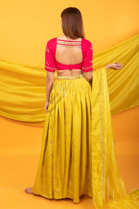 Monk & Mei By Sonia Anand Floral Butti Embroidered Lehenga Set 