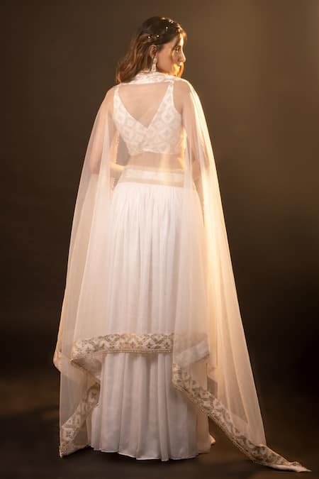 Shop Monk & Mei By Sonia Anand Gold Silk, Brocade Pearls V-neck Layla Floral Blouse And Skirt Set at Aza Fashions Shop_Monk & Mei By Sonia Anand_Gold Silk, Brocade Pearls V-neck Layla Floral Blouse And Skirt Set _at_Aza_Fashions