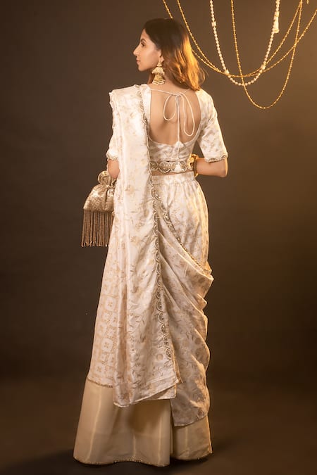 Monk & Mei By Sonia Anand Floral Brocade Pattern Blouse & Sharara Set 