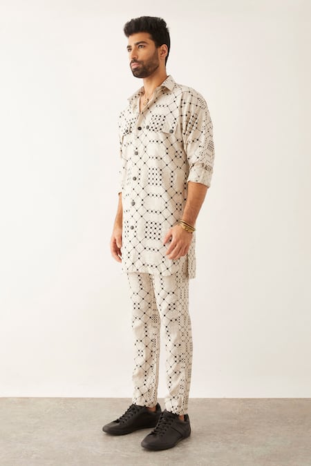 Son Of A Noble Snob_Ivory Linen Cai Balance Print Shirt And Trouser Set _Online_at_Aza_Fashions