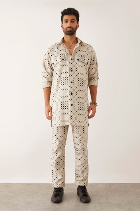 Buy_Son Of A Noble Snob_Ivory Linen Cai Balance Print Shirt And Trouser Set _Online_at_Aza_Fashions