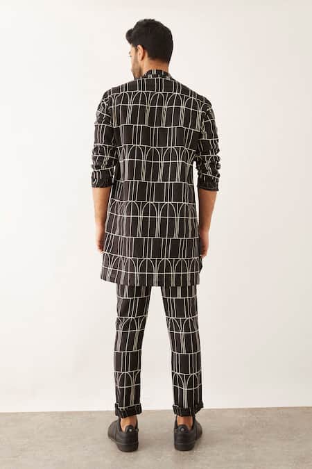 Shop Son Of A Noble Snob Black Linen Rukin Arches Print Shirt And Trouser Set at Aza Fashions Shop_Son Of A Noble Snob_Black Linen Rukin Arches Print Shirt And Trouser Set _at_Aza_Fashions