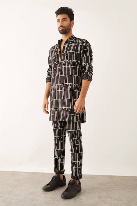 Son Of A Noble Snob Black Linen Rukin Arches Print Shirt And Trouser Set Online at Aza Fashions Son Of A Noble Snob_Black Linen Rukin Arches Print Shirt And Trouser Set _Online_at_Aza_Fashions