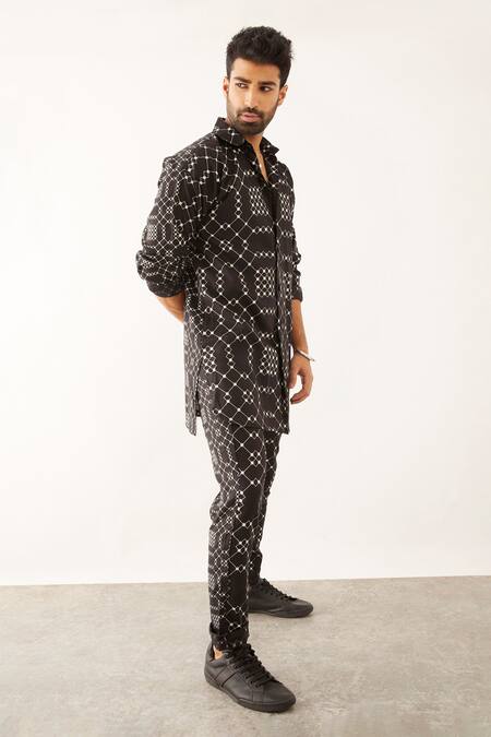 Buy_Son Of A Noble Snob_Black Linen Aazz Balance Print Shirt And Trouser Set _Online_at_Aza_Fashions