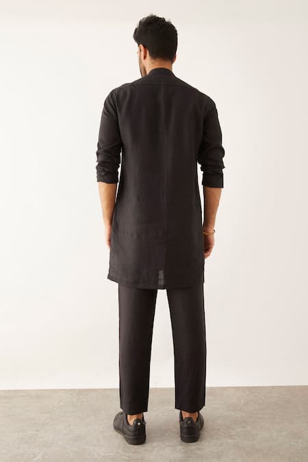 Shop Son Of A Noble Snob Black Linen Rukin Solid Shirt And Trouser Set at Aza Fashions Shop_Son Of A Noble Snob_Black Linen Rukin Solid Shirt And Trouser Set _at_Aza_Fashions