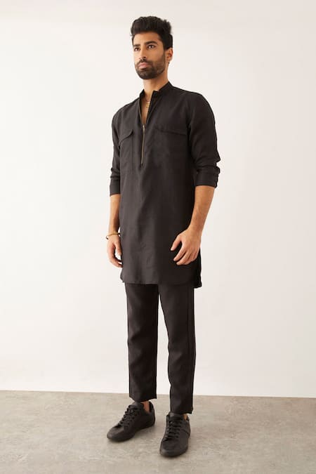 Son Of A Noble Snob Black Linen Rukin Solid Shirt And Trouser Set Online at Aza Fashions Son Of A Noble Snob_Black Linen Rukin Solid Shirt And Trouser Set _Online_at_Aza_Fashions