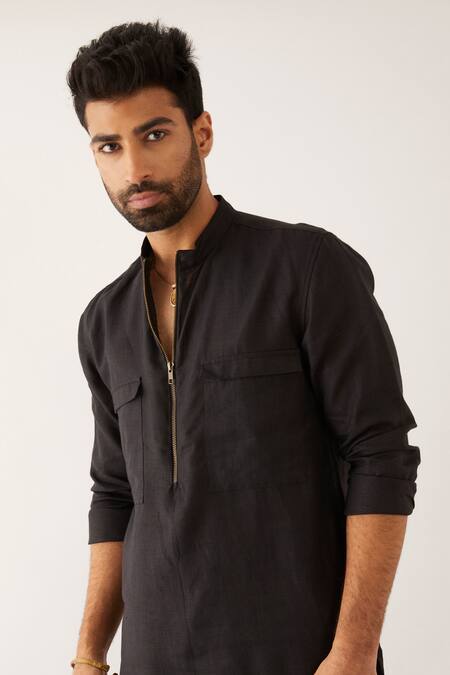 Shop Son Of A Noble Snob Black Linen Rukin Solid Shirt And Trouser Set Online at Aza Fashions Shop_Son Of A Noble Snob_Black Linen Rukin Solid Shirt And Trouser Set _Online_at_Aza_Fashions