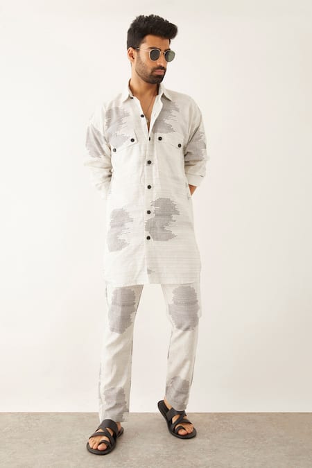 Buy Son of A Noble Snob White Linen Cai Binary Print Shirt And Trouser Set  Online  Aza Fashions