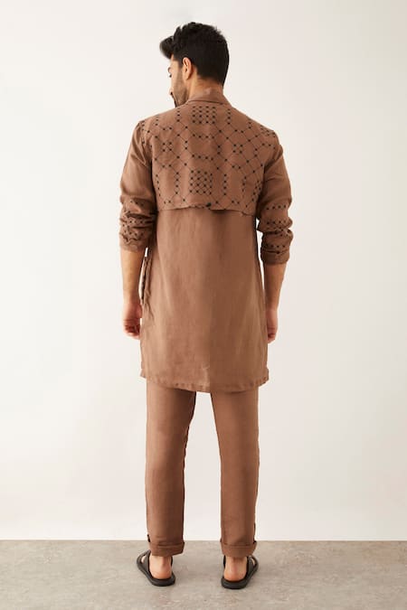 Son Of A Noble Snob Brown Printed Linen Shirt & Trouser Set 