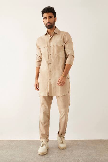 Son Of A Noble Snob Beige Linen Fezzi Binary Print Kurta Set
