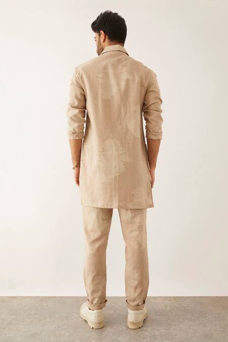 Shop Son Of A Noble Snob Beige Linen Fezzi Binary Print Kurta Set at Aza Fashions Shop_Son Of A Noble Snob_Beige Linen Fezzi Binary Print Kurta Set_at_Aza_Fashions