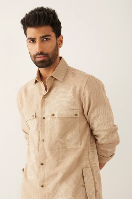 Shop Son Of A Noble Snob Beige Linen Fezzi Binary Print Kurta Set Online at Aza Fashions Shop_Son Of A Noble Snob_Beige Linen Fezzi Binary Print Kurta Set_Online_at_Aza_Fashions