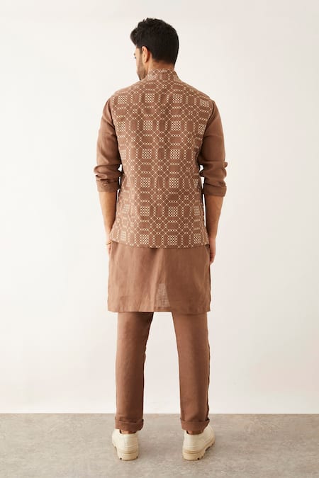 Son Of A Noble Snob Brown Linen Small Balance Print Bundi 