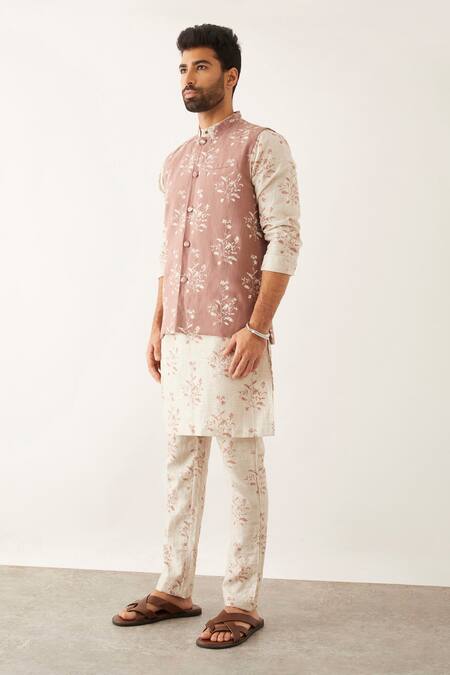 Son Of A Noble Snob Purple Linen Embroidery Catchfly Floral Print Bundi Online at Aza Fashions Son Of A Noble Snob_Purple Linen Embroidery Catchfly Floral Print Bundi_Online_at_Aza_Fashions