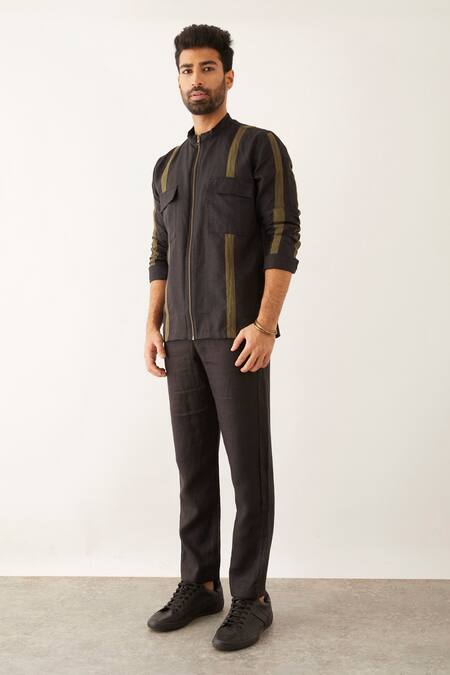 Son Of A Noble Snob_Black Linen Hama Shacket And Trouser Set_Online_at_Aza_Fashions