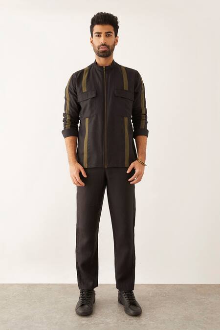 Buy_Son Of A Noble Snob_Black Linen Hama Shacket And Trouser Set_Online_at_Aza_Fashions
