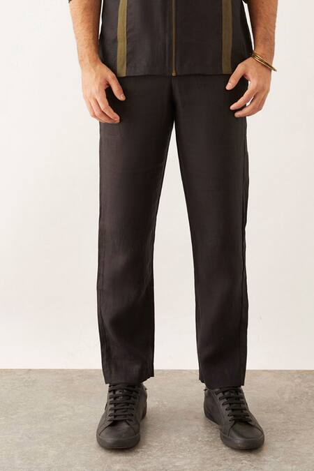 Shop_Son Of A Noble Snob_Black Linen Hama Shacket And Trouser Set_Online_at_Aza_Fashions