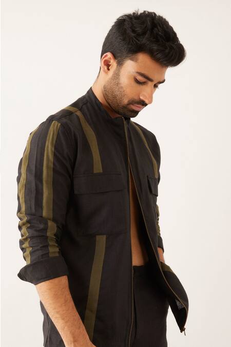 Son Of A Noble Snob_Black Linen Hama Shacket And Trouser Set_at_Aza_Fashions