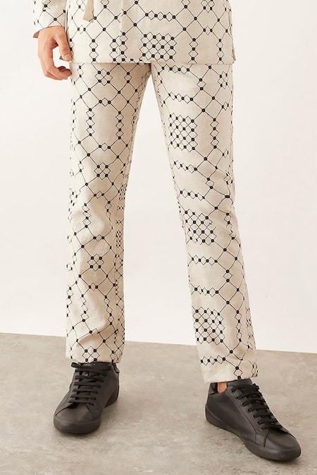 Son Of A Noble Snob_Ivory Linen Arfa Balance Print Blazer And Pant Set _Online_at_Aza_Fashions