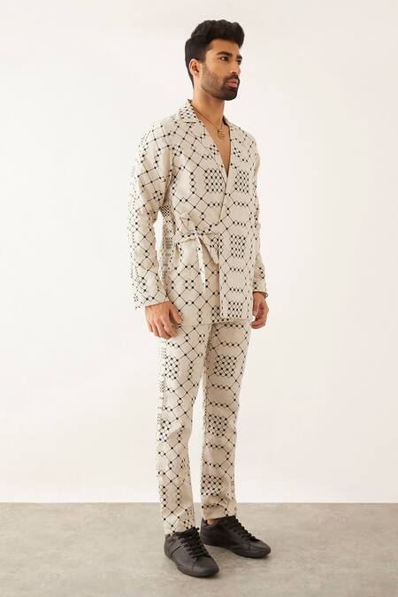 Buy_Son Of A Noble Snob_Ivory Linen Arfa Balance Print Blazer And Pant Set _Online_at_Aza_Fashions